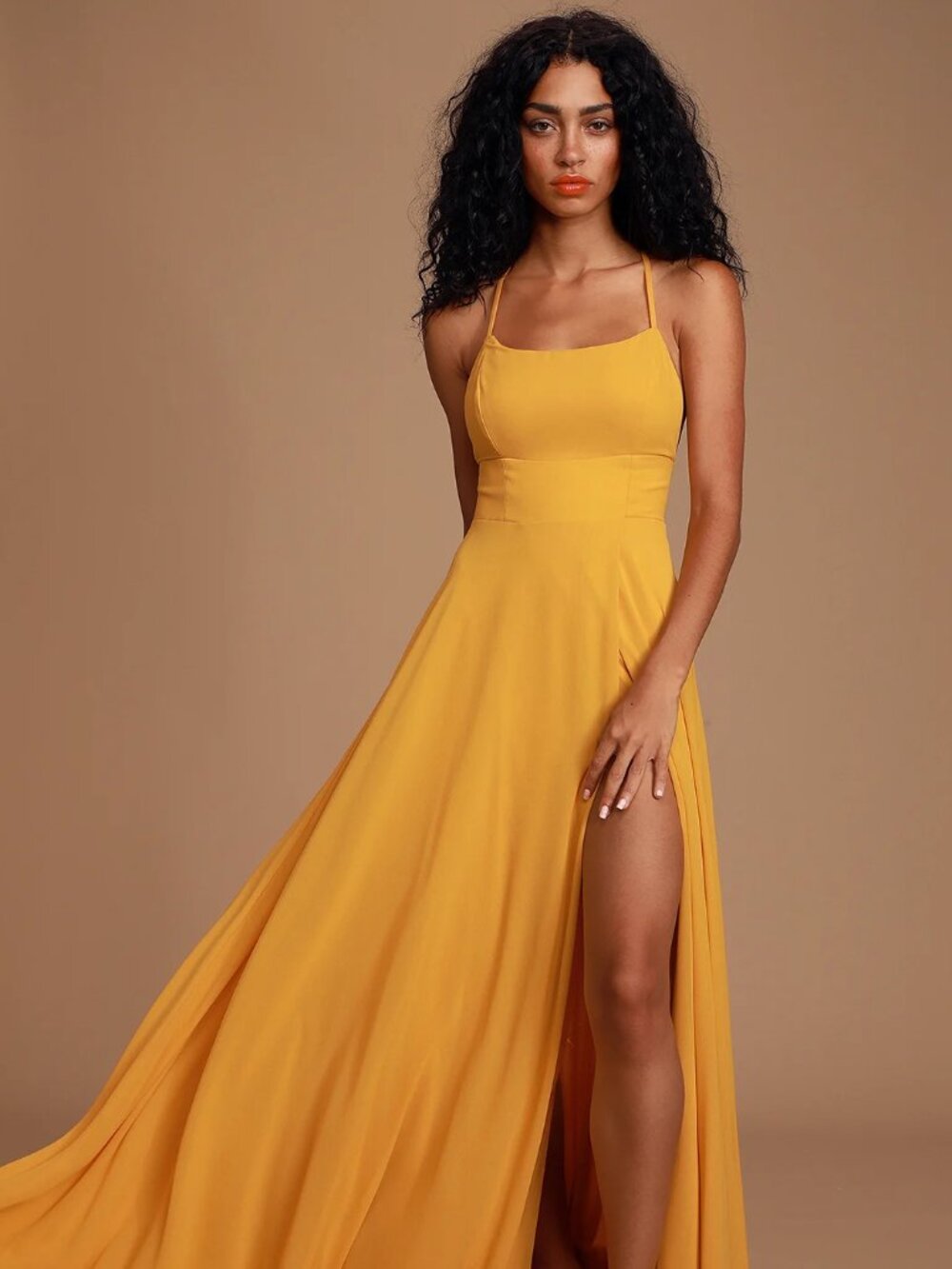 Lulus Dreamy Romance Mustard Yellow Backless Maxi Dress XL Wedding Guest